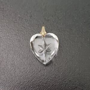 Vintage Pendant Clear Heart with Engraved Star - No Chain Included